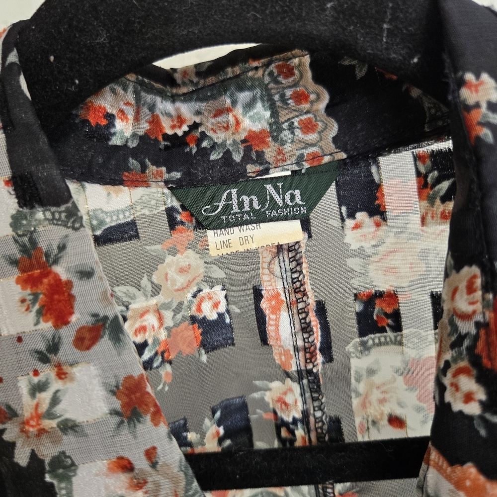 Vintage Burnout Patterned Patchwork Black Red Whi… - image 7